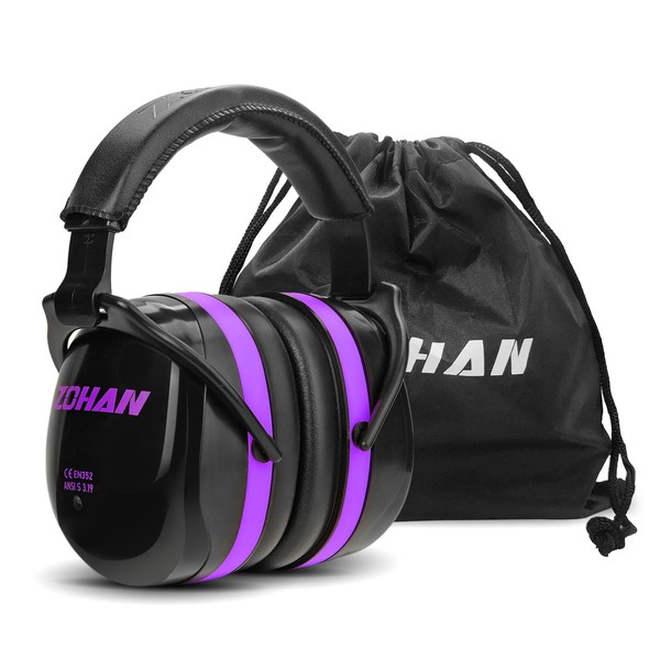 ZOHAN Ear Defenders Adults 28dB NRR Noise Reduction Ear Protectors for Work, Concerts, Lawn Mowing(Purple)