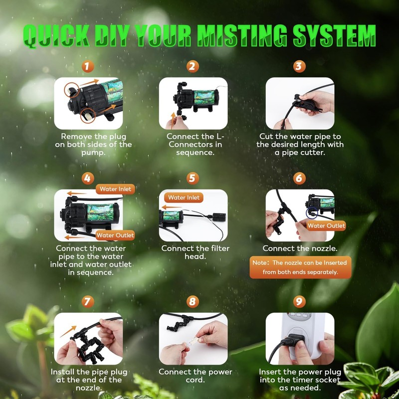 Moongiantgo Reptile Humidifier - Reptile Misting System with 4PCS 360°Adjustable