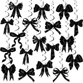 Clabby Black Bow Party Decorations Black Coquette Hanging Swirls Bow Birthday Decorations Ribbon Paper Cutouts for Girls Bridal Shower Wedding Engagement Baby Shower Bachelorette Party Supplies