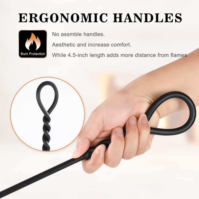 Gtongoko 35 Inch Fireplace Tools Set 5 Pcs Black Wrought