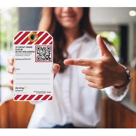 Dynotag® Web Enabled Smart ID Tag, PROTAGZ™ Series MEGA Size Luggage Tag w. Double Steel Loops with DynoIQ™ & Lifetime Recovery Service (Candycane)