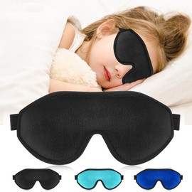 Coume 3D Sleep Mask for Kids Memory Foam Contoured Eye Mask with Blocking Light Memory Foam 3D Contoured Eye Mask with Adjustable Strap Blindfold Kids Eye Mask for Sleeping for Kids(Black)