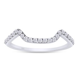 SAVEARTH DIAMONDS 1/5 Carat Round Cut Lab Created Moissanite Diamond Curved Wedding Band Ring In 14K White Gold Plated 925 Sterling Silver Jewelry (Clarity : VVS1, 0.20 Ct)-7