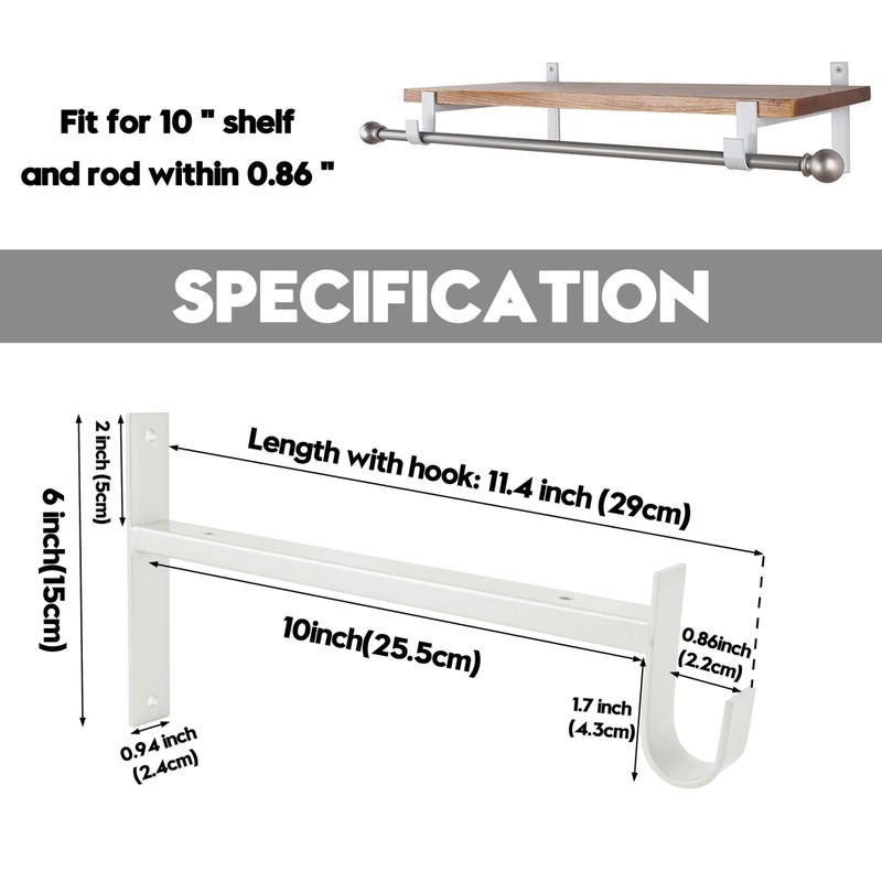 AddGrace Closet Rod Bracket Heavy Duty Shelf Brackets 10 Inch