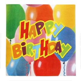 Iconikal 48-Count Happy Birthday Balloons Party Napkins, Dinner Size Disposable Paper Napkins