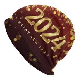 RQZWDQ Happy New Year 2024 Beanie Hats Men Warm Knit Cuff Beanie Skull Caps for Adult Women Men