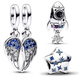 MSPOVOF Shining Angel Group Charms 925 Sterling Silver Bead for Bracelets and Necklaces Women's Mother's Jewelry