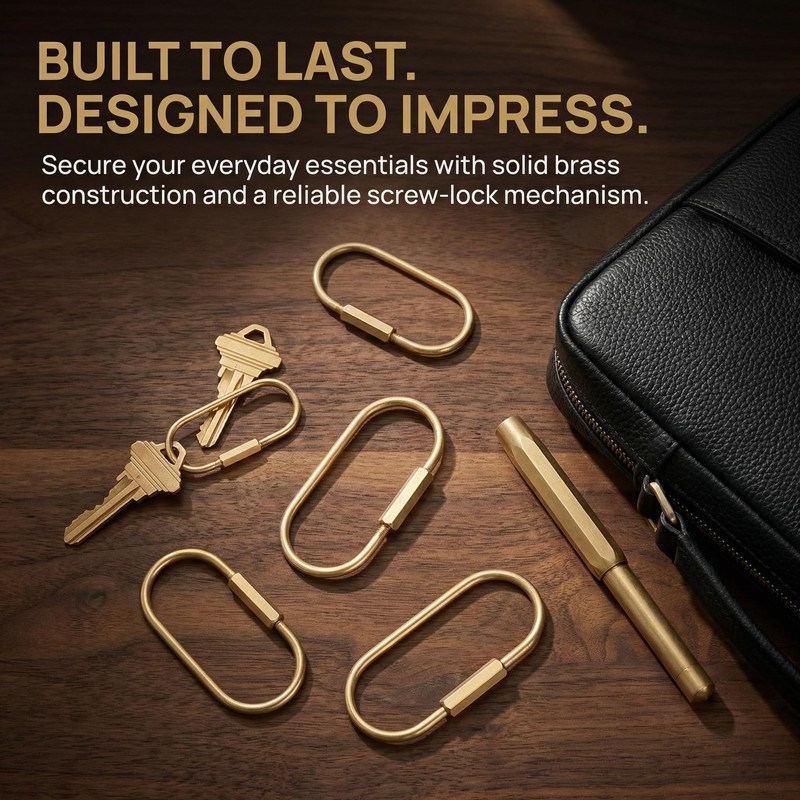 5-Pack Brass Key Rings - Gold Keychain with Screw Lock