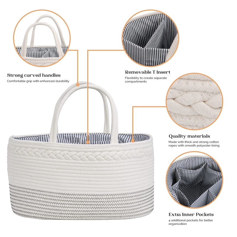 luxury little Diaper Caddy Organizer, Large Cotton Rope Nursery Baby