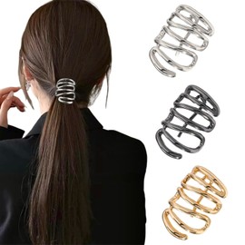 Ypkia 3 Stück Haarmanschetten für Pferdeschwanz mit Metall Schnalle Manschette Haarclips für Haargummis Punk Haar Halter Gold Ponytail Cuff (gold-2)