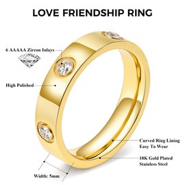 Love Promise Gold Ring for Women: Dainty Stainless Steel Ring Cubic Zirconia Wedding Band Engagement CZ Friendship Rings 18K Gold Silver Rose Gold Plated Birthday Gifts Dainty CZ Jewelry Size 5 6 7 8