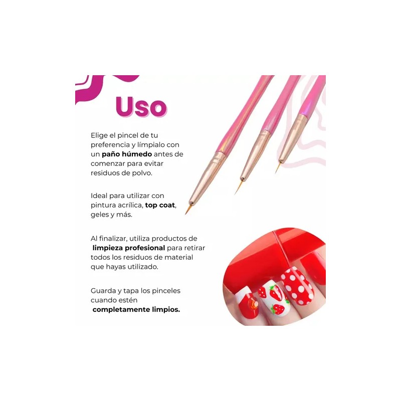 Set Pinceles Nail Art Fantasy Nails Liner Gel Uñas 3