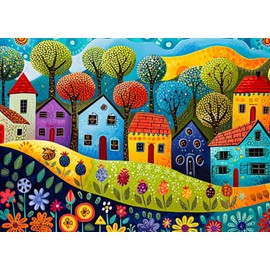 Jigsaw Puzzles for Adults 1000 Pieces, Painting Houses with Poster Interlock Perfectly Letter on Back No Dust, Home Decor Birthday Party Gift Toy for Men Women Elders Seniors (27.5"x19.6")