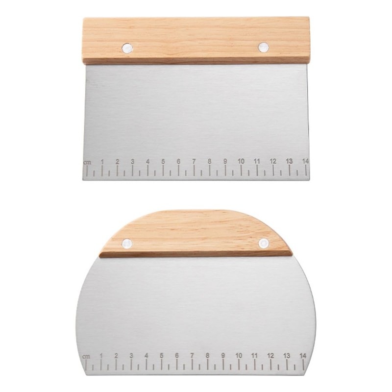 Stainless Steel Dough Scraper 2 Pieces Dough Scraper with Wooden