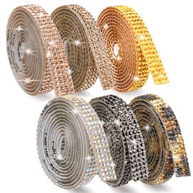 Self Adhesive Rhinestone Ribbon Crystal Strips with 2MM Diamond Assorted Colors Bling Rhinestones Tape Roll for DIY Bedazzling Craft, Car, Phone, Wedding, Jewelry, Decoretion 6 Rolls Each Roll 1 Yard