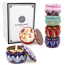 *Alster Herz* Scented Candles Gift Set, Soy Wax Aromatherapy Scented Candles Set, Candles in Tin, Burning Time up to 120 Hours for Christmas, Birthday, Bathroom, Yoga, Relaxation (6)