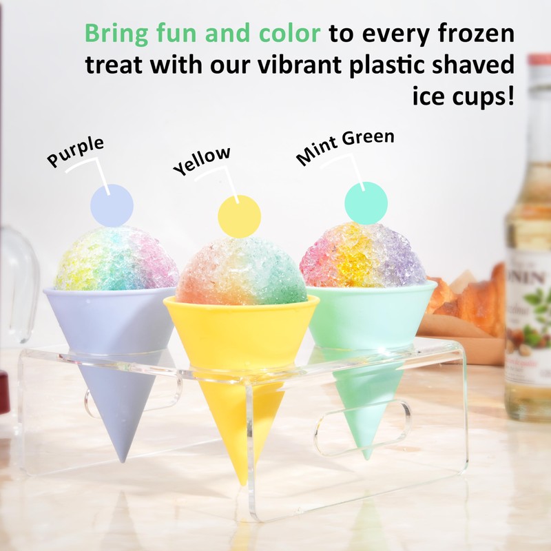 Kiicii Reusable Plastic Snow Cone Cups, Sturdy Shaved Ice Cups