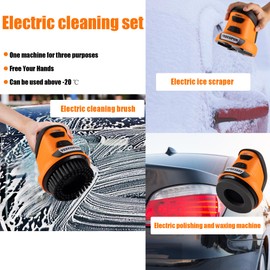 YEECOPON 3 In1 Electric Handheld Ice Scraper, Electric Cleaning Brush, Electric Polishing Machine, Window Snow Cleaning Tool, Car Snow Scraper, Rotating Disc Windshield Scraper for Ice, Snow, & Frost