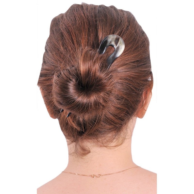 Marycrafts Haargabel Haarstab Haar Stöcke Haarschmuck aus Büffelhorn Handarbeit (Schwarz)