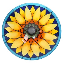 MUMTOP Outdoor Bird Bath, Large Glass Bird Baths Bowl with Metal Stand, Solar Sunflower Birdbaths for Outside Garden Lawn Yard Decor, 18”Dia 21.65”Height