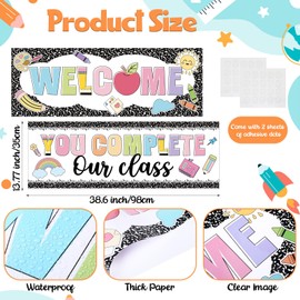 Harloon 2 Pcs Composition Notebook Classroom Decor 13.8 x 38.6 Inch Girl Style Banner Decorations Welcome Back to School Classroom Decor for School Wall Indoor Outdoor Bulletin Board Supplies