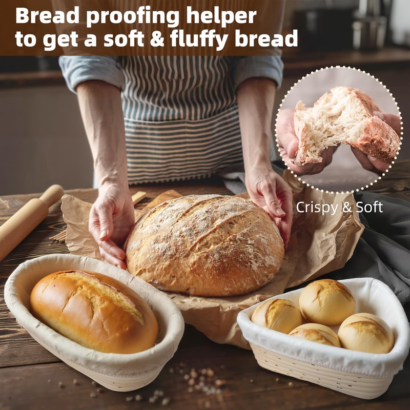 FoldTier 5 Pack Bread Proofing Baskets Set 9, 7.8 Round,