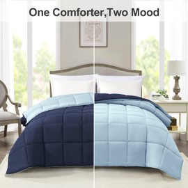 Homelike Moment California King Comforter - Blue Duvet Insert Down Alternative Bed Comforter, Lightweight Bedding Comforters Cal King Size Quilted Soft All Season Reversible Navy/Light Blue
