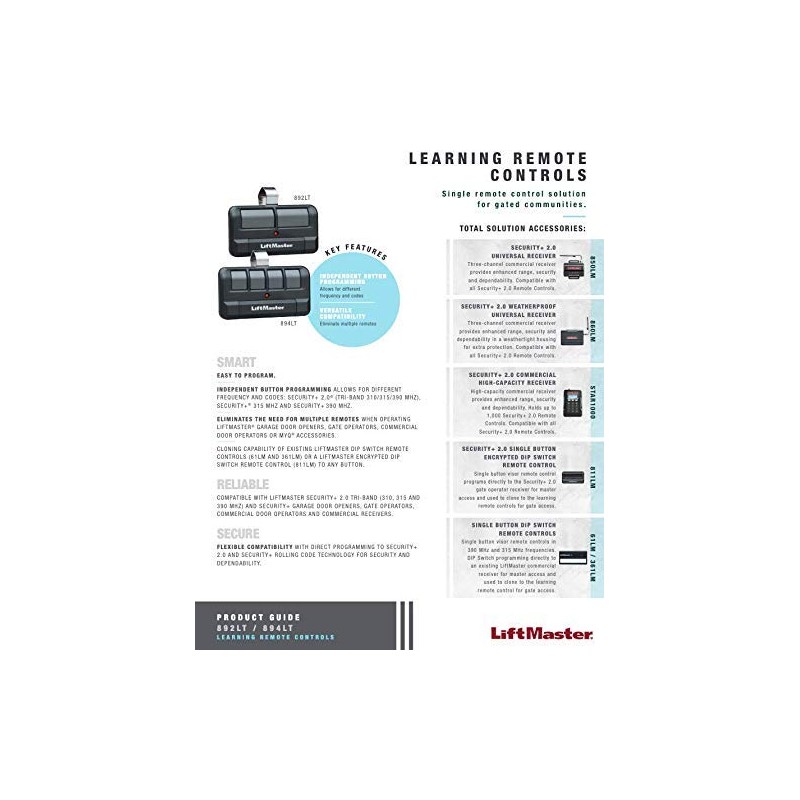 LiftMaster 892LT Two-Button Security+ 2.0 Learning Garage Door Opener Remote