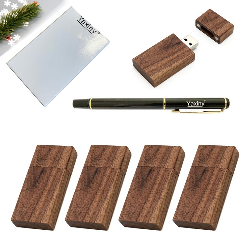 Yaxiny 5 Pack Rectangle Walnut Wood 2.0/3.0 USB Flash Drive