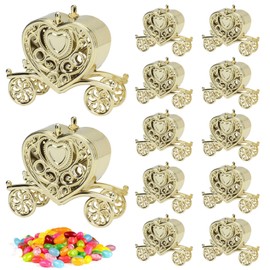 Pumpkin Carriage Candy Boxes, Gift Boxes Cupcake Boxes 12Pcs Candy Holder Cute Candy Case Container Fillable Candy Containers Party Favors for Weddings Baby Shower(Gold)