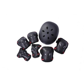 edunamay Helmet Protector 3 Piece Set (Elbow, Knee, Wrist) Set, Skateboard (Red, M)