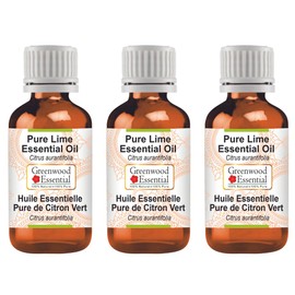 Greenwood Essential Pure Lime Essential Oil (Citrus aurantifolia) Steam Distilled (Pack of Three) 100ml X 3 (10 oz)
