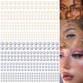 1860 PCS Self Adhesive Pearl & Clear Rhinestones Stickers, Eyes Face Hair Gems Body Jewels Crystal Diamond Bling Stickers for Makeup Nail Art Festival Decorations Cell Phone DIY Crafts, 8 Sheet