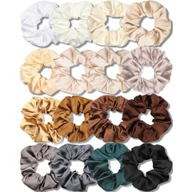 Mythya Ligas para Peinar el Cabello de Satén 16 Piezas, Bandas de Pelo de Satén para Mujeres, Ligas para Peinar el Cabello para Niñas, Diadema Suave, Sin Daños