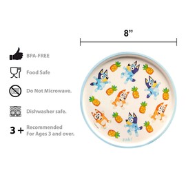 Zak Designs 5-Piece Dinnerware Set, Bluey - Durable Plastic & Stainless Steel - Includes Water Bottle, 8-Inch Plate, 6-Inch Bowl, Fork & Spoon - Suitable for Kids Ages 3+