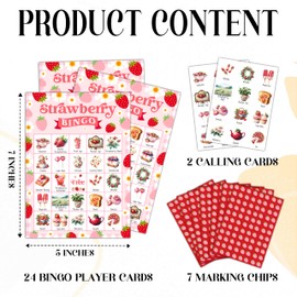 Strawberry Bingo Cards for Adults, Berry Bingo Games for Family Friends, Summer Strawberry Party Favors Decorations Supplies, Friuts Game Card for Outdoor Indoor, 24 Players Game Cards -04