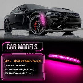 POPMOTORZ 2PCS Pink Purple LED Side Marker Lights Assembly Compatible With 2015 2016 2017 2018 2019 2020 2021 2022 2023 Dodge Charger Front Fender LED Side Marker Lights Lamps Smoked Lens