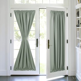 PONY DANCE Sega Green French Door Curtain - Privacy Blinds Thermal Insulate Covering for Patio, Glass, Front Door with Tieback, 54 x 72 inch, 1 Panel