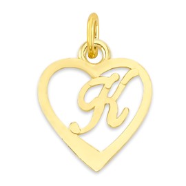 Dainty Solid 10k Gold Heart Initial Charm with Jump Ring (K)