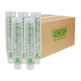 ECO PRODUCTS GreenStripe Clear Compostable 9oz PLA Plastic Cups, Case of 1000, Disposable Renewable Plant-Based Cold Cups, For Cold Drinks & Snacks, BPI Certified, ASTM Compliant.