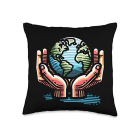 Earth In Hands Artistic Hands Holding Globe For Awareness Throw Pillow
