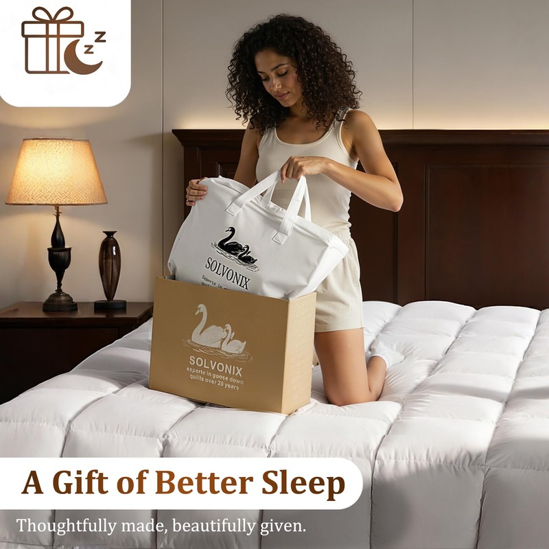 Premium Goose Down Fiber Comforter Queen Size, Ultra Fluffy Hotel