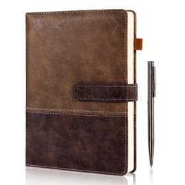 HULIPARK Leather Notebook Journal with Pen, A5 Lined Hardcover Notebook with Magnetic Closure, 240 Pages Daily Journal for Men Women, Ruled Journal Notebooks for Work, Writing, Note Taking - Brown