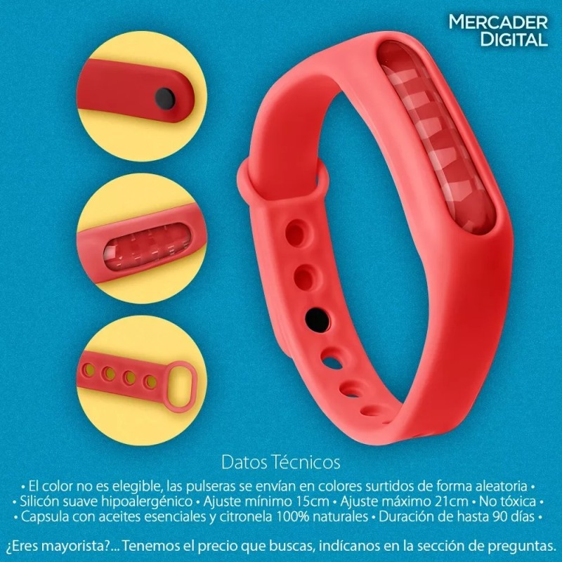 Mercader Digital 5 Pzs Pulsera Repelente Mosquito Citronela Zancudo Brazalete