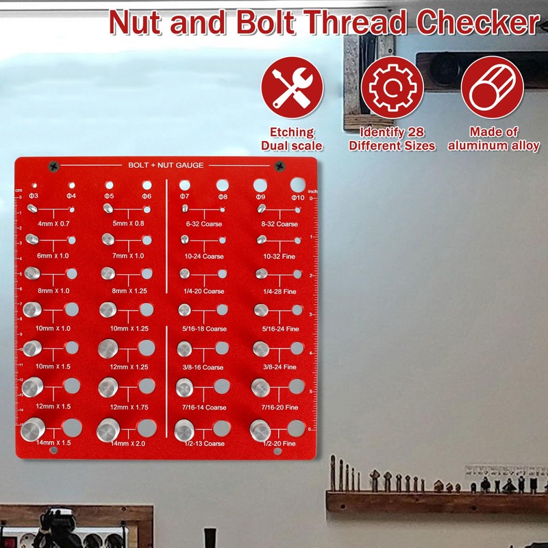 Nut and Bolt Thread Checker, Aluminum Alloy 44 Thread Sizes