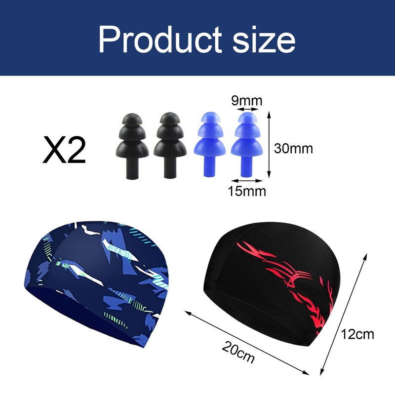 EUYKQNOI 2 Pcs Cuffia da Nuoto Unisex Nero Elastiche per