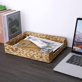 BSTKEY Natural Water Hyacinth Letter Tray Desk File Basket, Woven Rectangle Paper Document File Organizer, Letter Magazine Mail Holder for Home Office
