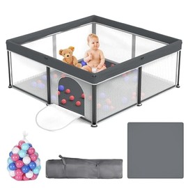 G Taleco Gear Foldable Baby Playpen with Mat, 50''x50'' Playpen for Babies and Toddlers, Playpen for Baby with Gate, Breathable,Foldable Travel Play Pen with 50 Ocean Balls
