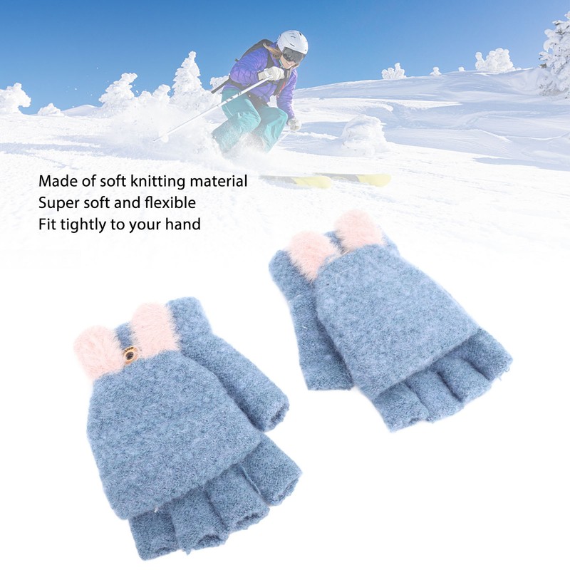 USB Heated Knitted Flap Gloves Half Finger 5V Winter Heating