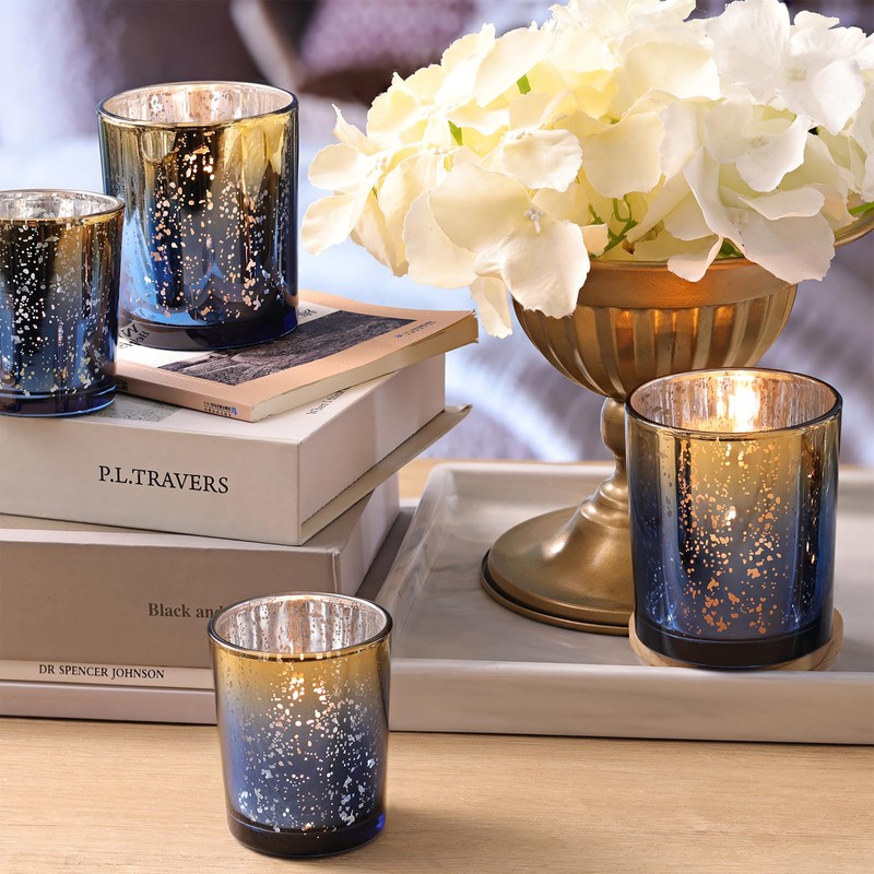 Volens 12pcs Assorted Navy Votive Candle Holders, Large Speckles Mercury